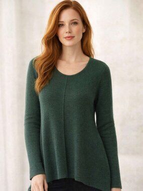 Eileen Fisher 100% Merino Wool Pullover Forest Green Knit Sweater Size Small